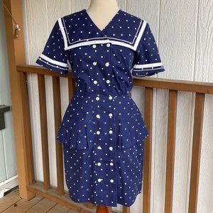 Vintage nautical sailor style dress blue and white polka dots pinup perfect